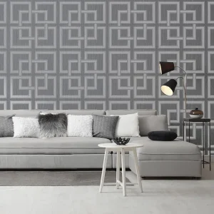 Belgravia Metallic Amara Square Wallpaper - Charcoal/Silver