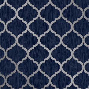Debona Crystal Trellis Metallic Glitter Wallpaper - Blue/Silver
