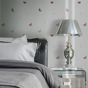 Muriva Couture Amelia Butterfly Wallpaper - Stone and Rose