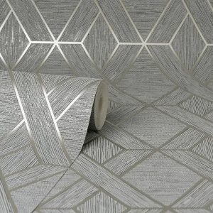 Fine Decor Miya Metallic Geometric Textured Wallpaper - Grey