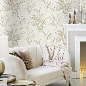 Belgravia Palma Leaf  Heavyweight Wallpaper - White/Champagne