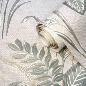 Belgravia Palma Leaf  Heavyweight Wallpaper - Sage/Champagne